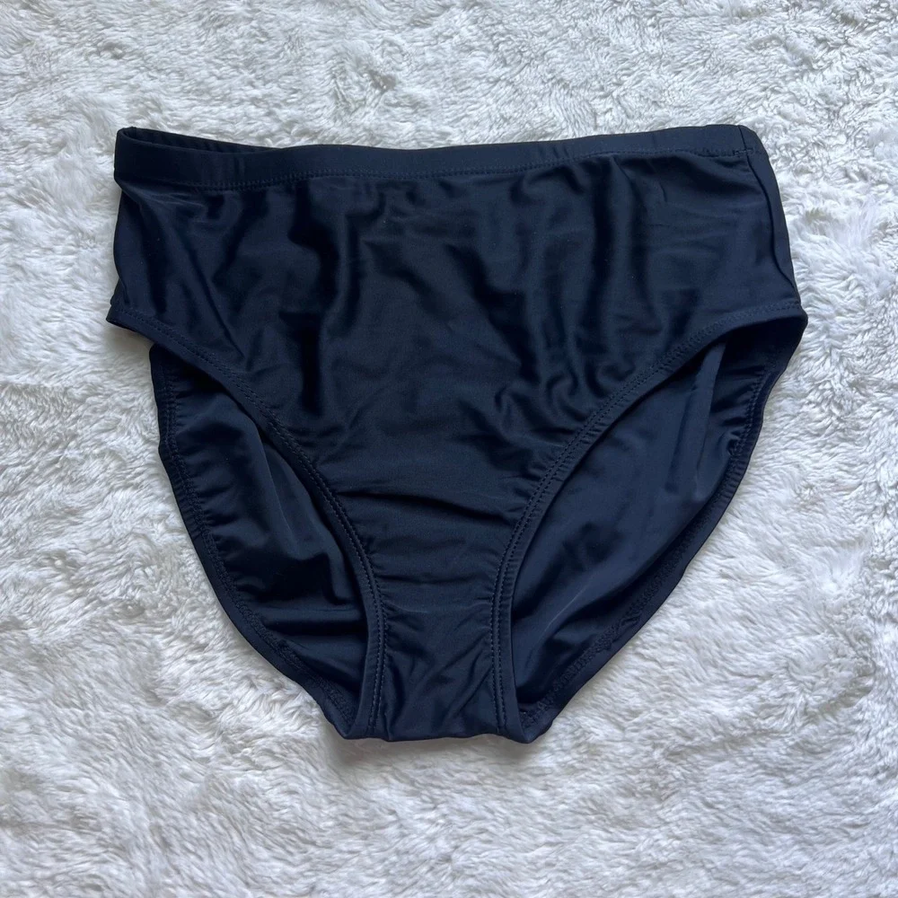 Black High Waisted Bikini Bottoms High Cut Swim Briefs Size Medium Solid NWOT